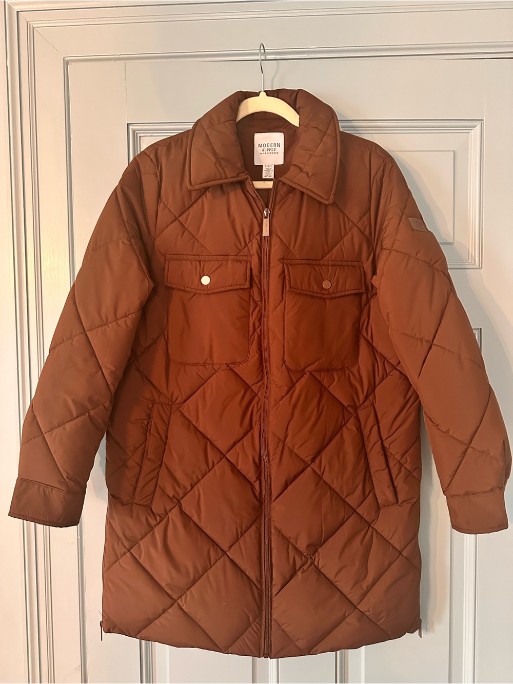 Modern Supply by Sanctuary Quilted Long Puffer Utility Coat Brown Size S NWOT